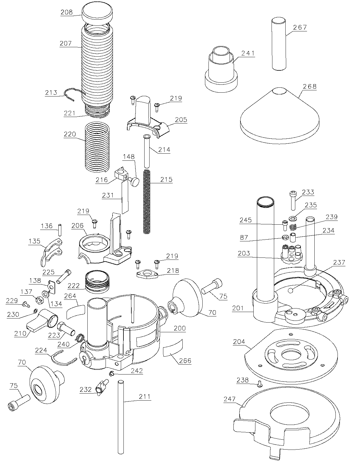 Type 2 Base Diagram and Parts List for 893PK Type 1 Porter Cable Router